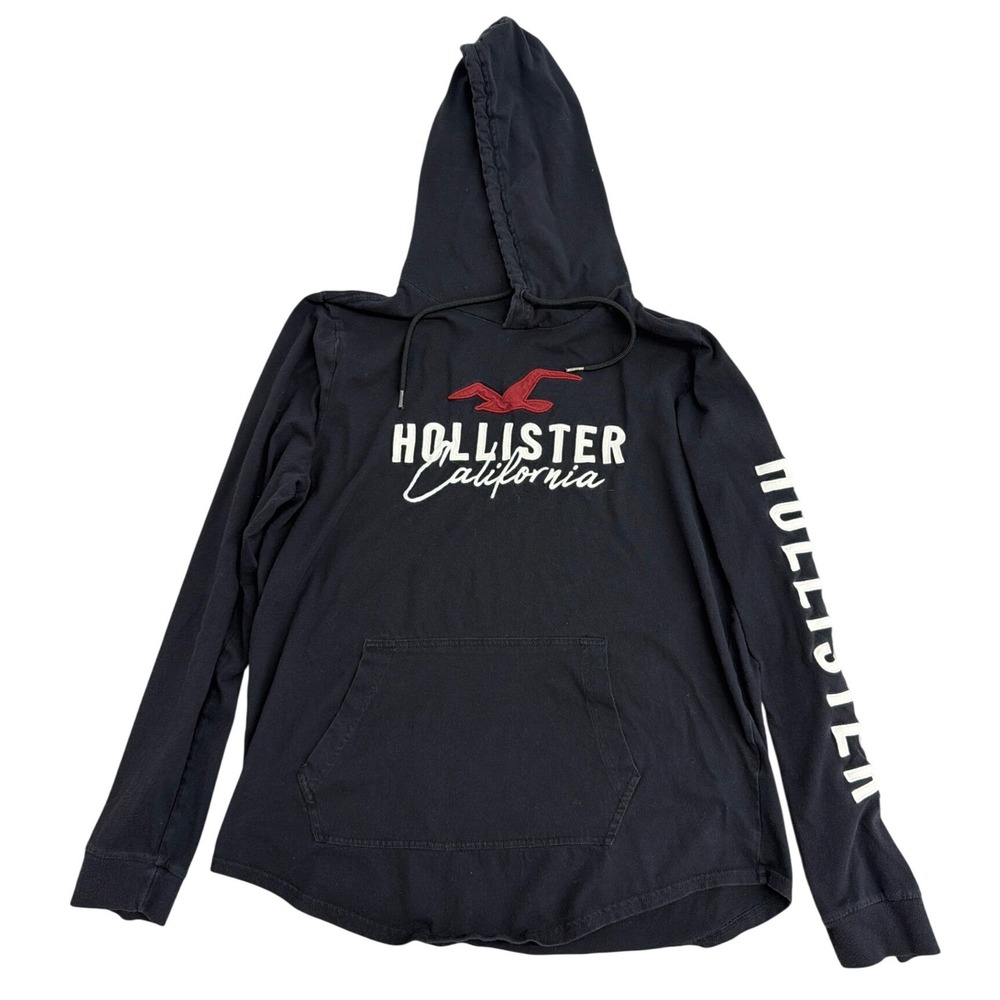 Hollister California Mens Navy Blue Long Sleeve Logo Hoodie Tee Shirt Large